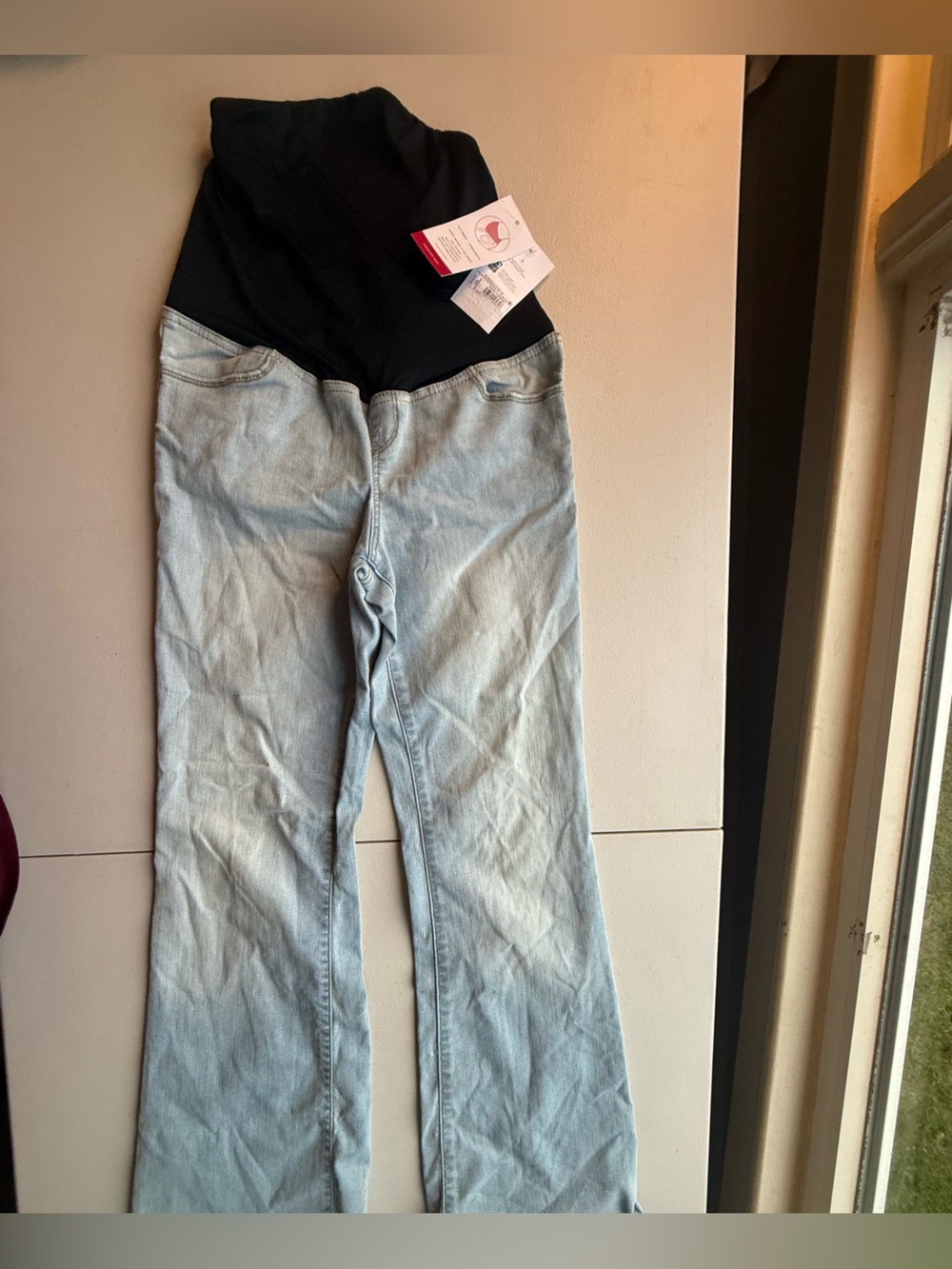 Ingrid & Isabel Light Blue Maternity Flare Jeans with Black Panel